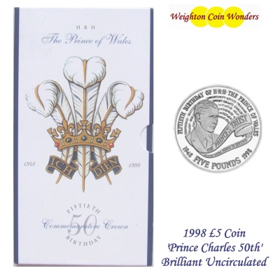 1998 £5 BU Coin Pack – Prince Charles 50th Birthday - Click Image to Close